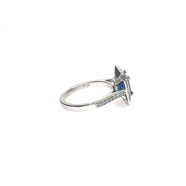 Platinum Blue Sapphire & Diamond Halo Ring (2.37cttw.)