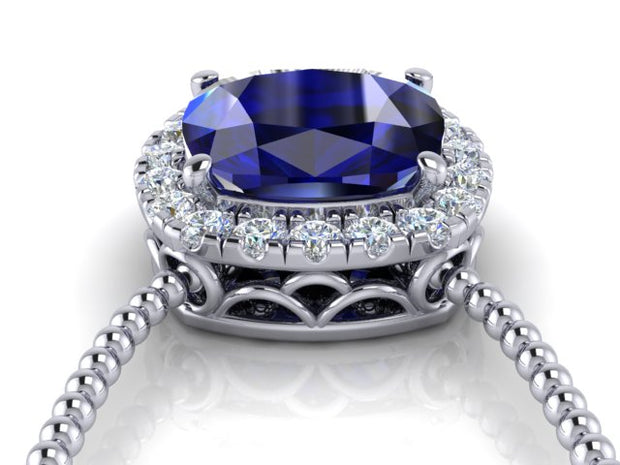 Bella Cushion Shaped Sapphire & Diamond Pendant