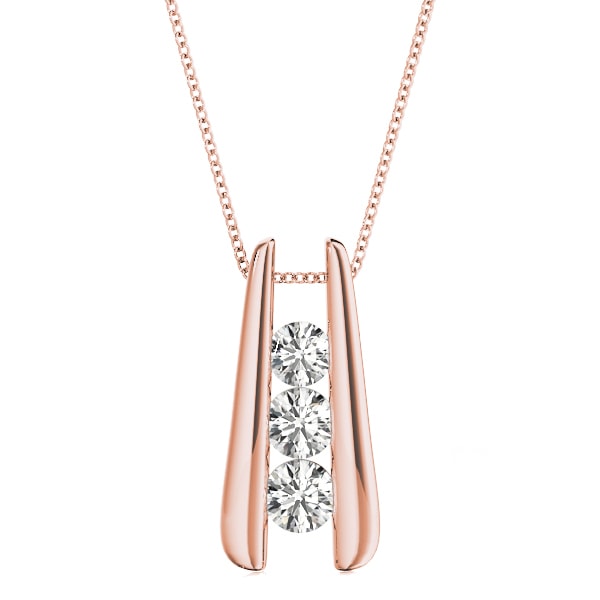 18K Rose Gold 1 ct tw Three Stone Diamond Pendant