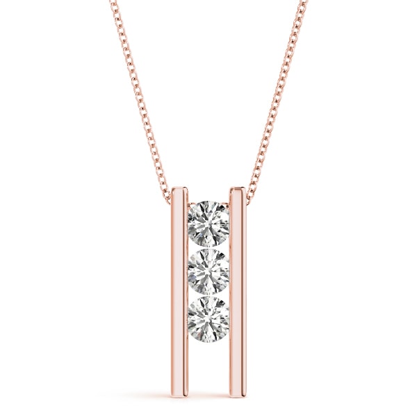 18K Rose Gold 1 ct tw Three Stone Diamond Pendant