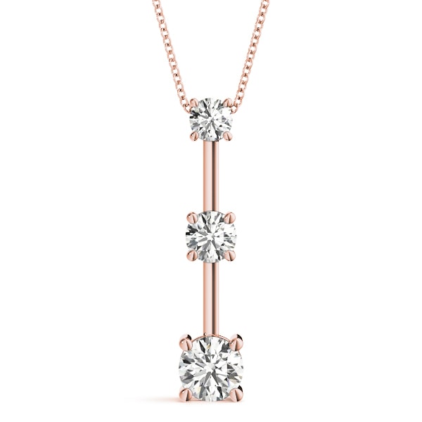 14K Rose Gold 1 ct tw Three Stone Diamond Pendant