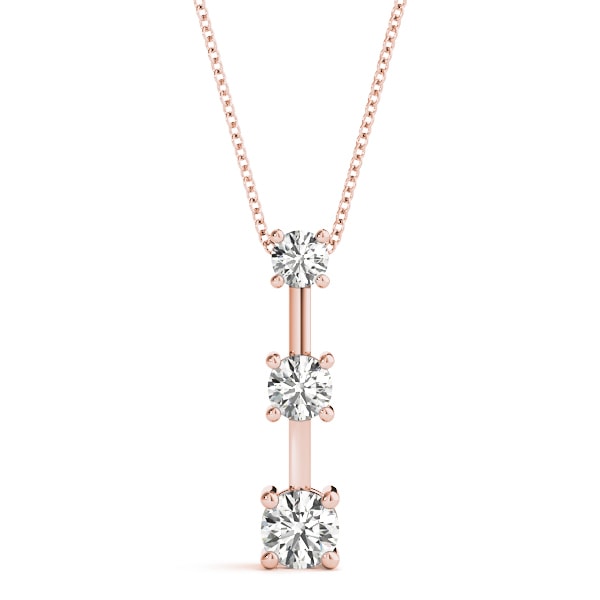 14K Rose Gold 1 ct tw Three Stone Diamond Pendant