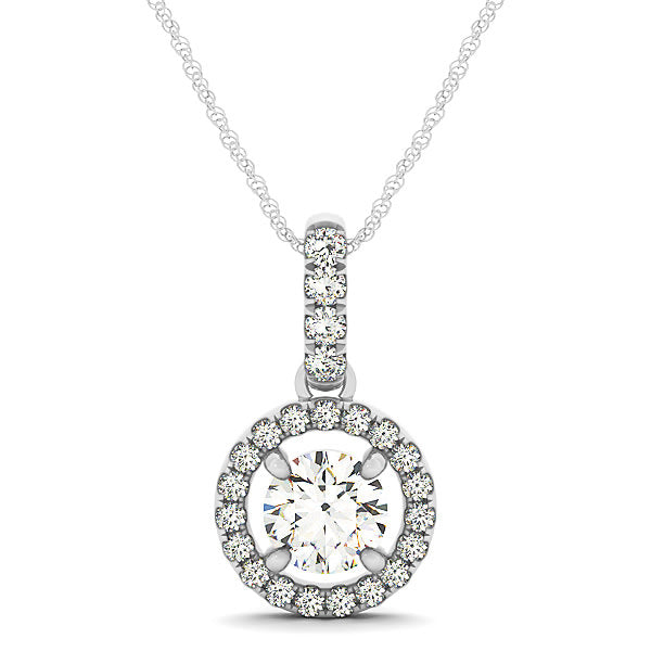 18K White Gold 1 1/4 ct tw Halo Diamond Pendant
