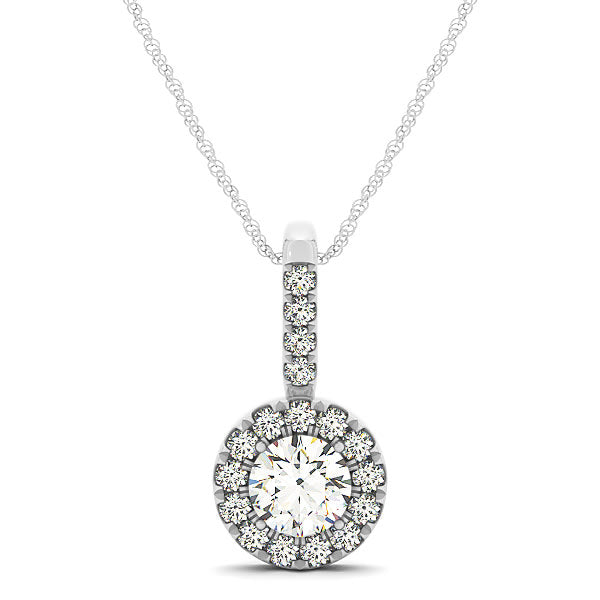 14K White Gold 1 ct tw Halo Diamond Pendant