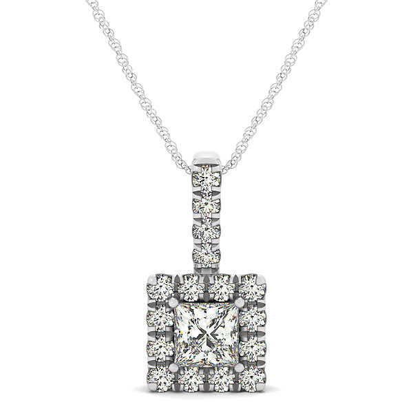 14K White Gold 1 ct tw Halo Diamond Pendant