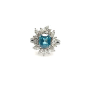Cambodian Blue Zircon & Star Halo Diamond Ring (7.15cttw.)