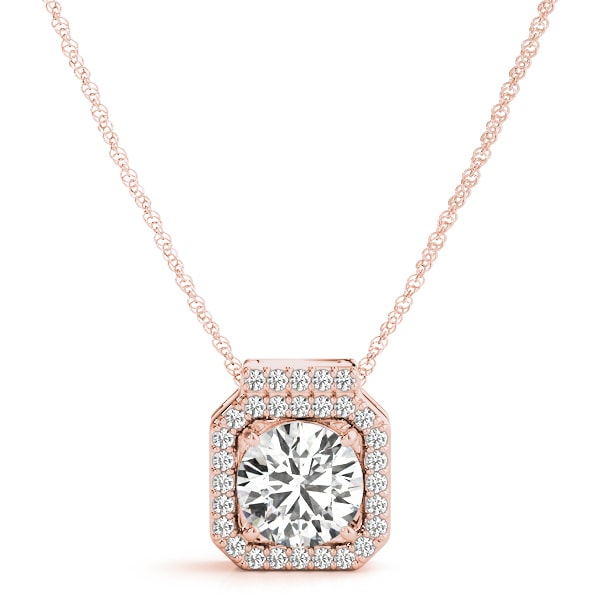 18K Rose Gold 1 1/6 ct tw Halo Diamond Pendant