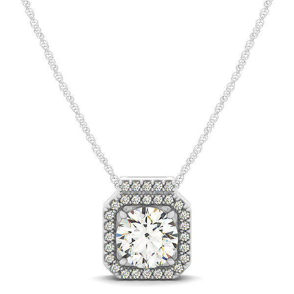 18K White Gold 1 1/6 ct tw Halo Diamond Pendant