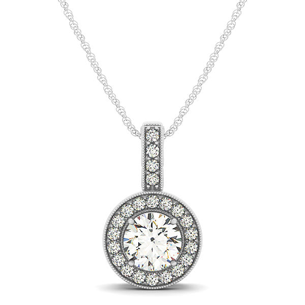 18K White Gold 3/8 ct tw Halo Diamond Pendant