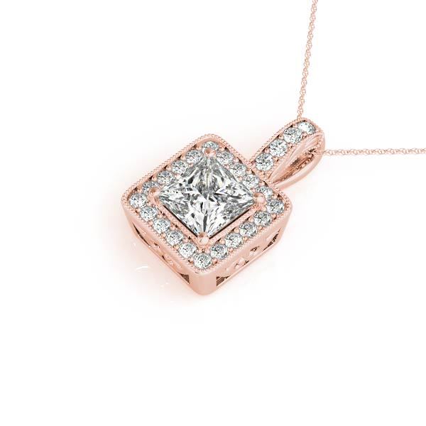 14K Rose Gold 1 ct tw Halo Diamond Pendant