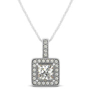 14K White Gold 1 ct tw Halo Diamond Pendant