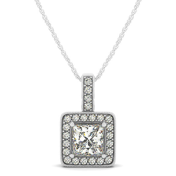 14K White Gold 1 ct tw Halo Diamond Pendant