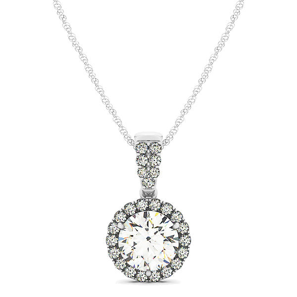 18K White Gold 1 1/5 ct tw Halo Diamond Pendant