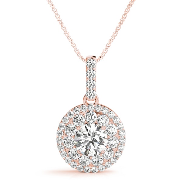 18K Rose Gold 1 7/8 ct tw Halo Diamond Pendant