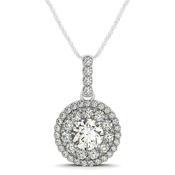 14K White Gold 1 7/8 ct tw Halo Diamond Pendant