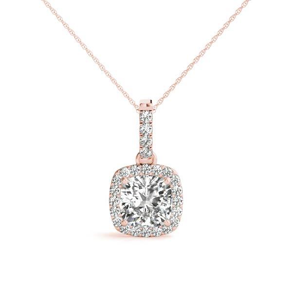 14K Rose Gold 7/8 ct tw Halo Diamond Pendant