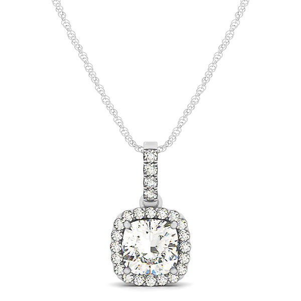 18K White Gold 7/8 ct tw Halo Diamond Pendant