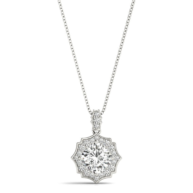 14K White Gold 5/8 ct tw Halo Diamond Pendant