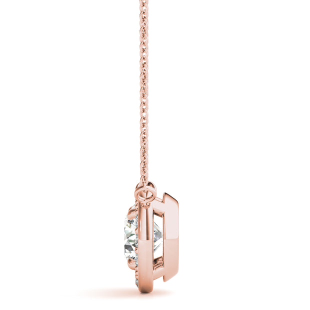 14K Rose Gold 1 ct tw Halo Diamond Pendant