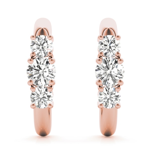 14K Rose Gold 1 ct tw Three Stone Diamond Earring