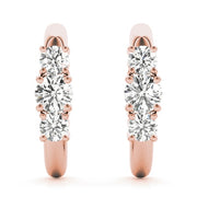 18K Rose Gold 1 ct tw Three Stone Diamond Earring