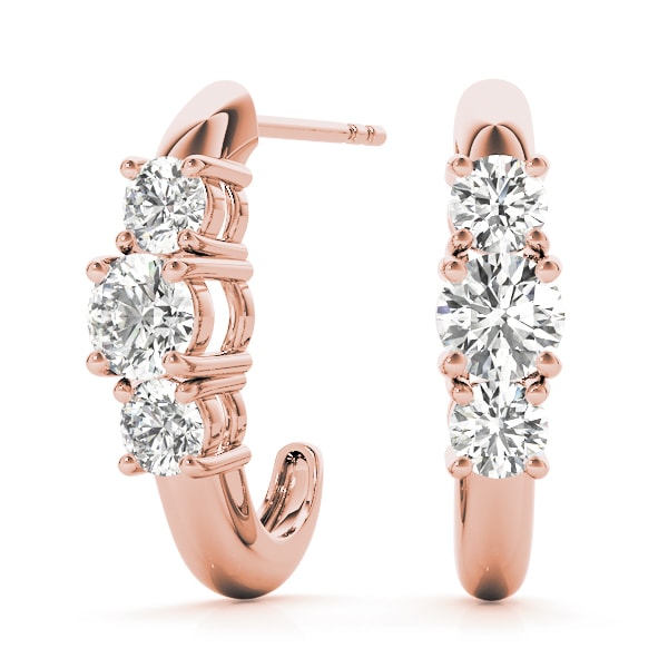 18K Rose Gold 1 ct tw Three Stone Diamond Earring