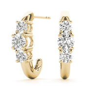 18K Yellow Gold 1 ct tw Three Stone Diamond Earring