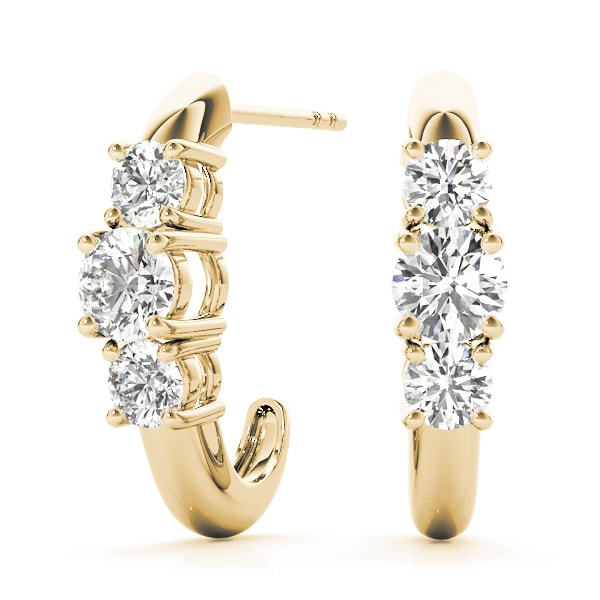 18K Yellow Gold 1 ct tw Three Stone Diamond Earring