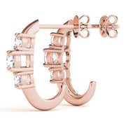 18K Rose Gold 1 ct tw Three Stone Diamond Earring