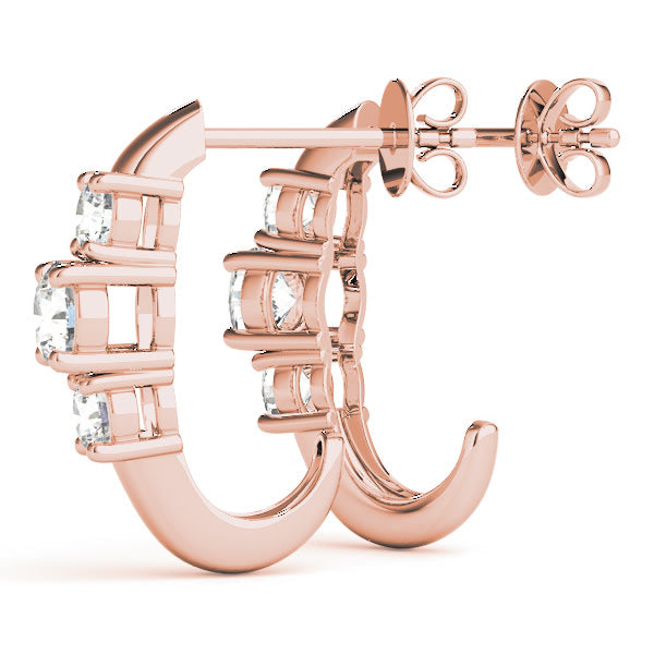 18K Rose Gold 1 ct tw Three Stone Diamond Earring
