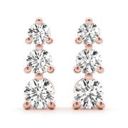 18K Rose Gold 1/2 ct tw Three Stone Diamond Earring