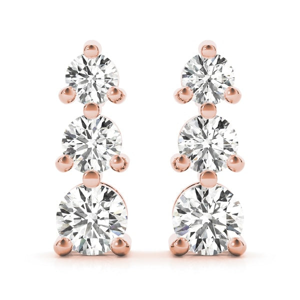 18K Rose Gold 1/2 ct tw Three Stone Diamond Earring
