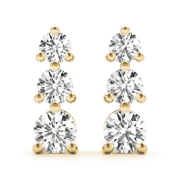 14K Yellow Gold 1/2 ct tw Three Stone Diamond Earring