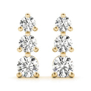 18K Yellow Gold 1/2 ct tw Three Stone Diamond Earring