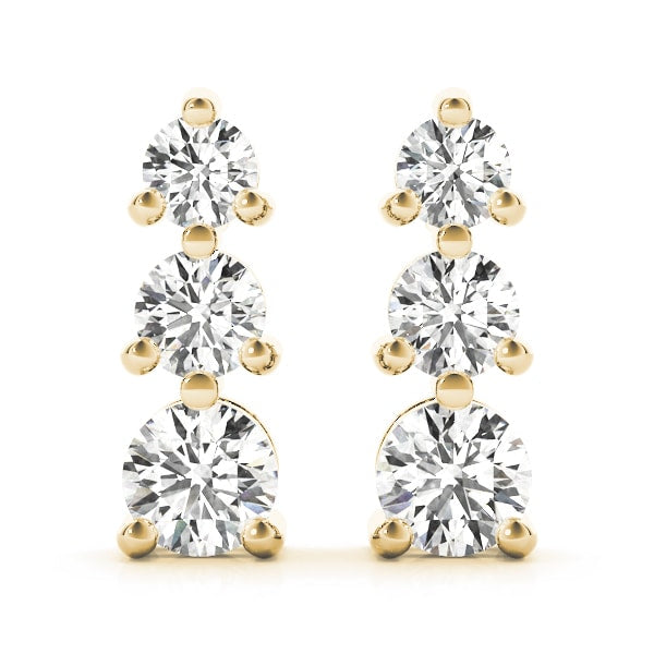 18K Yellow Gold 1/2 ct tw Three Stone Diamond Earring