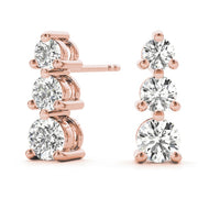 14K Rose Gold 1/2 ct tw Three Stone Diamond Earring