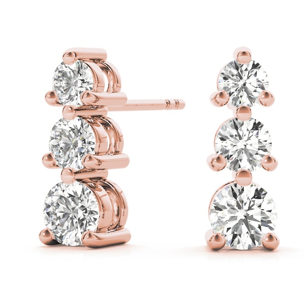 14K Rose Gold 1/2 ct tw Three Stone Diamond Earring