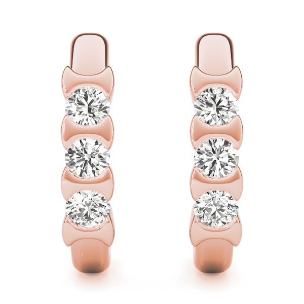 18K Rose Gold 1/2 ct tw Three Stone Diamond Earring