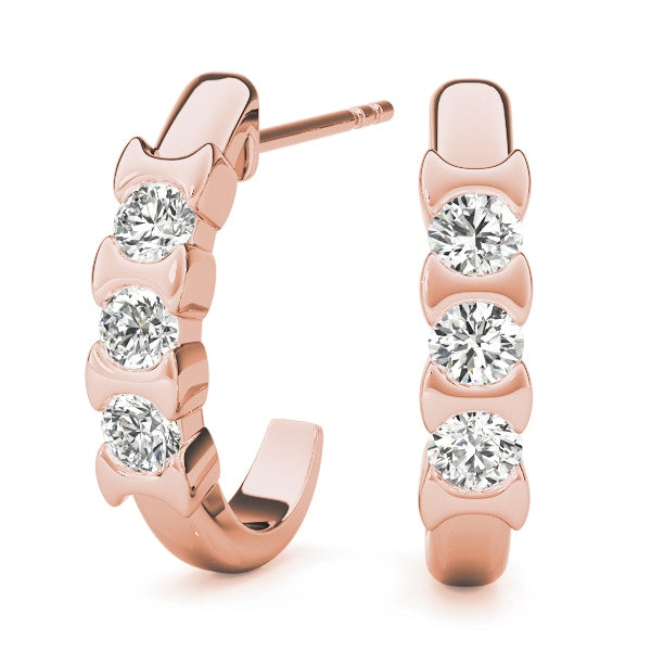 14K Rose Gold 1/2 ct tw Three Stone Diamond Earring