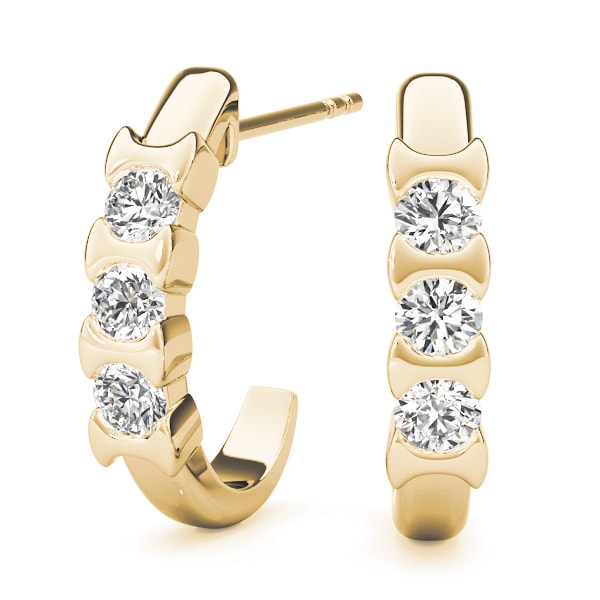 14K Yellow Gold 1/2 ct tw Three Stone Diamond Earring