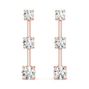 18K Rose Gold 1 ct tw Three Stone Diamond Earring