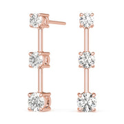 14K Rose Gold 1 ct tw Three Stone Diamond Earring