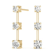 18K Yellow Gold 1 ct tw Three Stone Diamond Earring