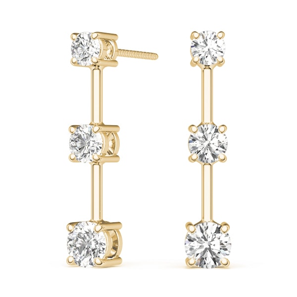 18K Yellow Gold 1 ct tw Three Stone Diamond Earring