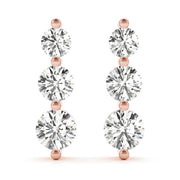 14K Rose Gold 1 ct tw Three Stone Diamond Earring
