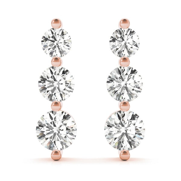 14K Rose Gold 1 ct tw Three Stone Diamond Earring
