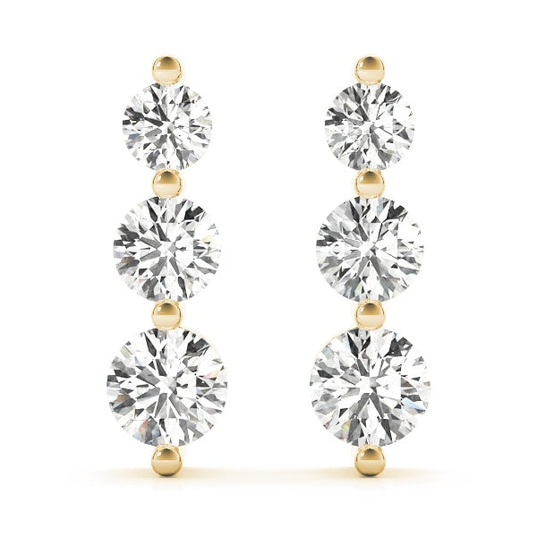 18K Yellow Gold 1 ct tw Three Stone Diamond Earring