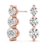 18K Rose Gold 1 ct tw Three Stone Diamond Earring