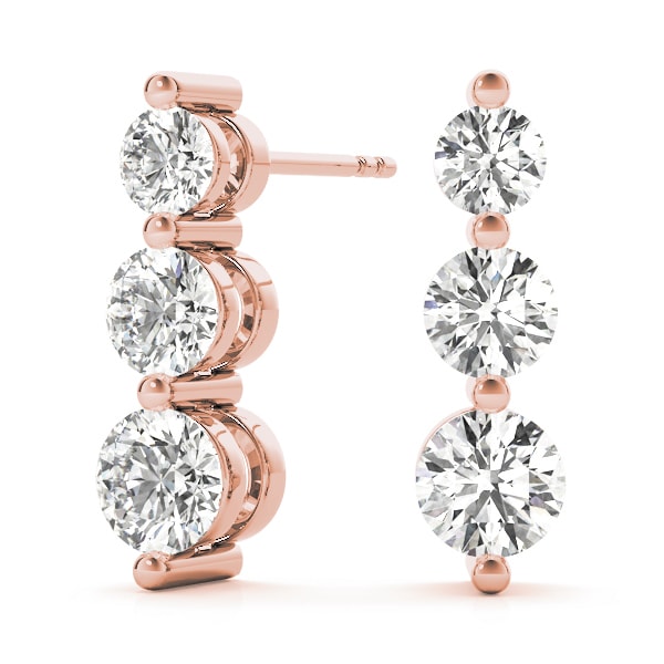 18K Rose Gold 1 ct tw Three Stone Diamond Earring