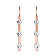 14K Rose Gold 1/2 ct tw Three Stone Diamond Earring